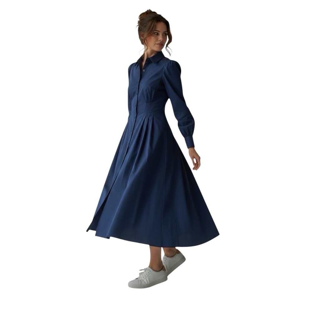 Tuckernuck Navy Blue Long Sleeve Sz Sm Collared Button Corinne Maxi Dress Classy